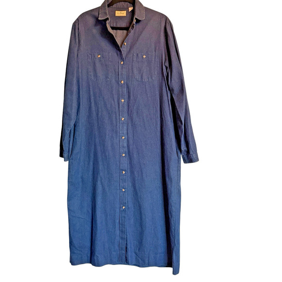 Vintage 90s LL Bean Sz 16 Denim Dress Boho‎ Preppy Classiccore Cabincore - Picture 1 of 9